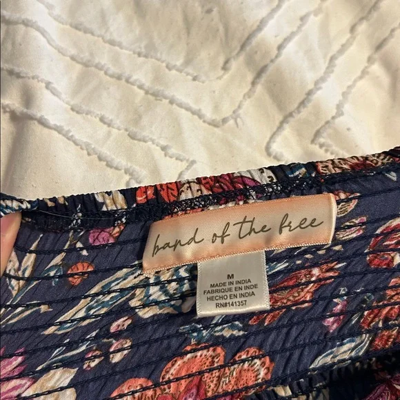 Floral Smocked Jumpsuit with Puff Sleeves - Navy Base with Red & Cream Flowers - Picture 5 of 5